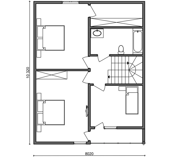План второго этажа двухэтажного дома с мансардой и балкончиком из СИП-панелей по Канадской технологии, 120 м2