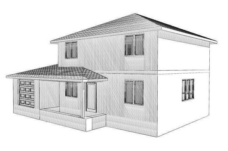 Визуализация двухэтажного дома с гаражом из СИП-панелей по Канадской технологии, 160 м2