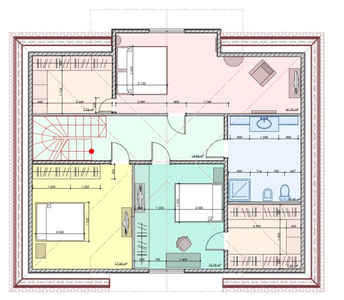 План второго этажа двухэтажного дома для большой семьи, 242 м2