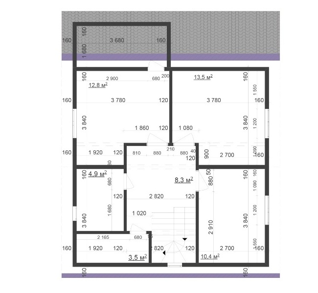 Планировка второго этажа, двухэтажного дома с мансардой из СИП-панелей по Канадской технологии, 117,5 м2