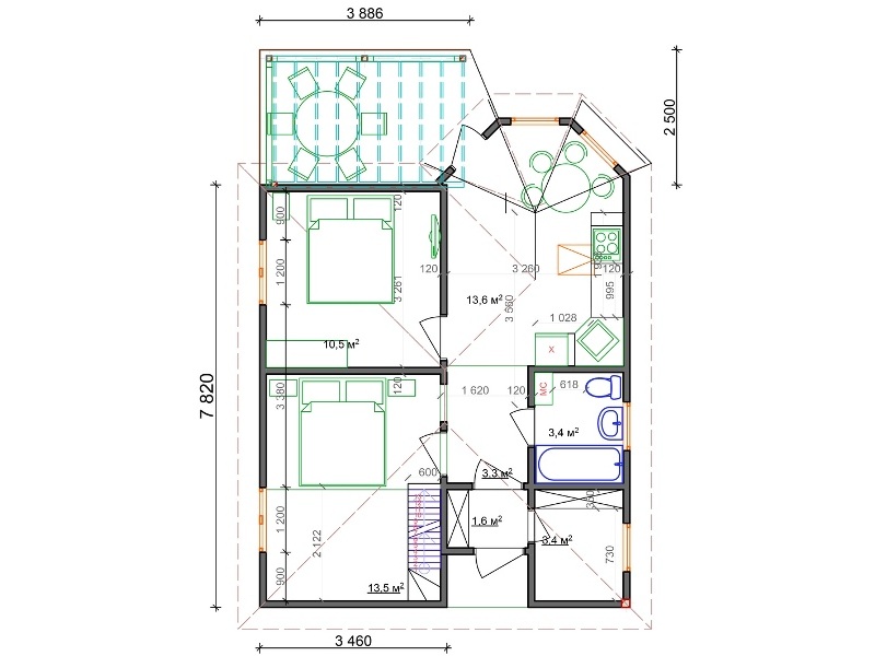 Дача с террасой из СИП-панелей по Канадской технологии, 50 м2