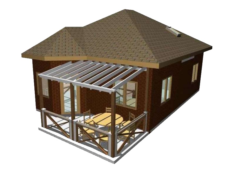 Визуализация дачи с террасой из СИП-панелей по Канадской технологии, 60м2