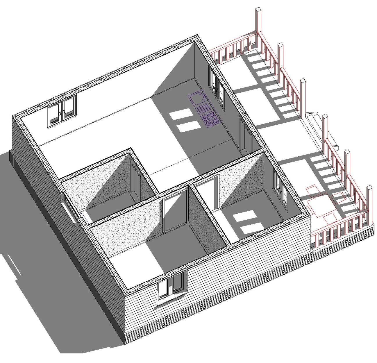 Разрез дома 60м2 с террасой